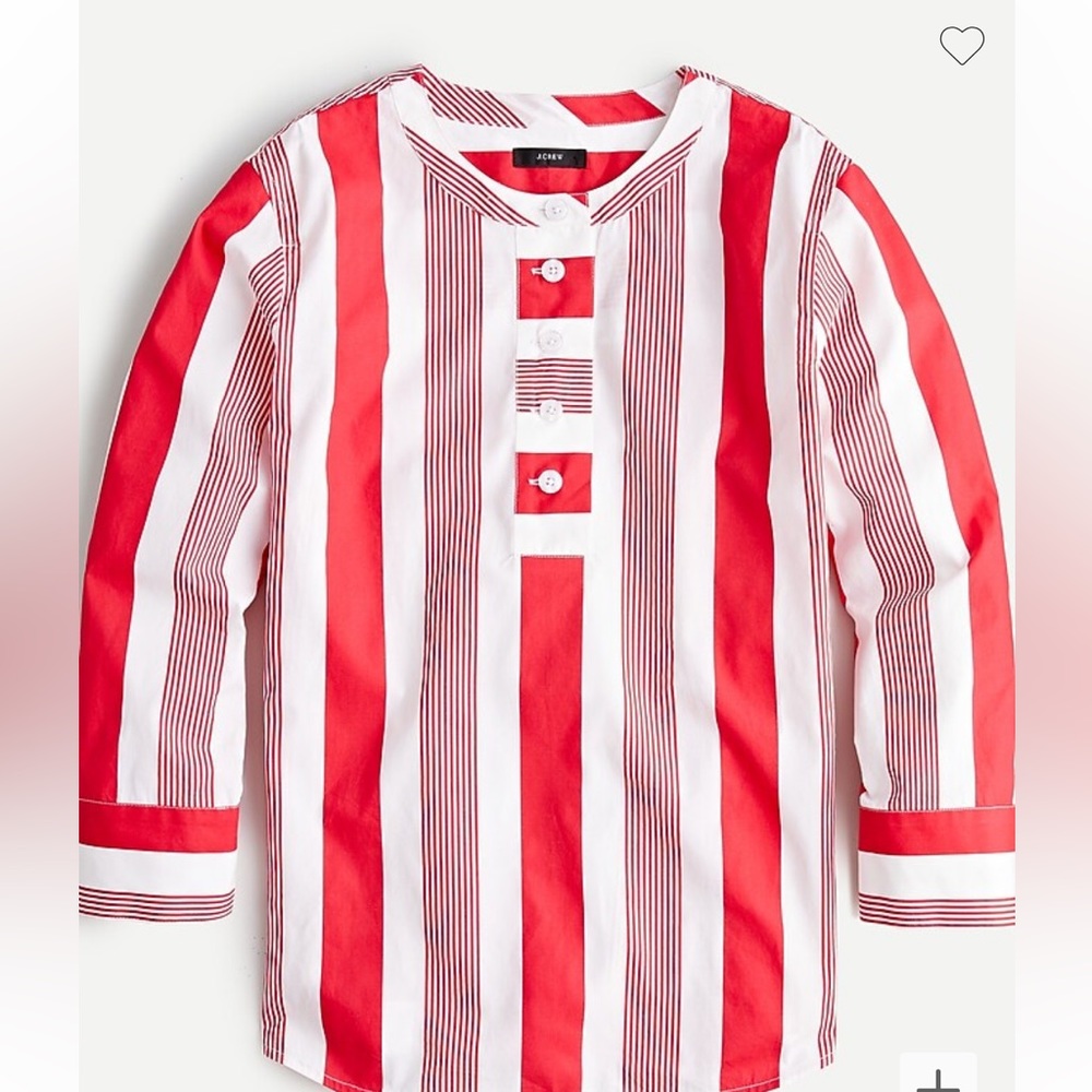 Button-Front Cotton Poplin Tunic In Stripe - image 1